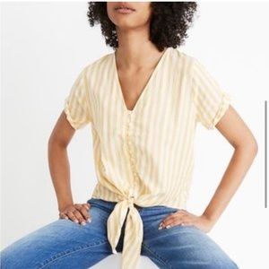 Madewell Agency Tie-Front Button Top in Pompano yellow Stripe, x-small